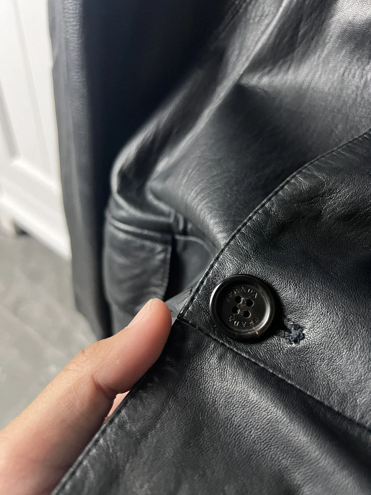 Prada   Vintage Black Leather Blazer Jacket  Pre-2010, possibly late 90s/early 2000s   Condition 8/10   Size 52