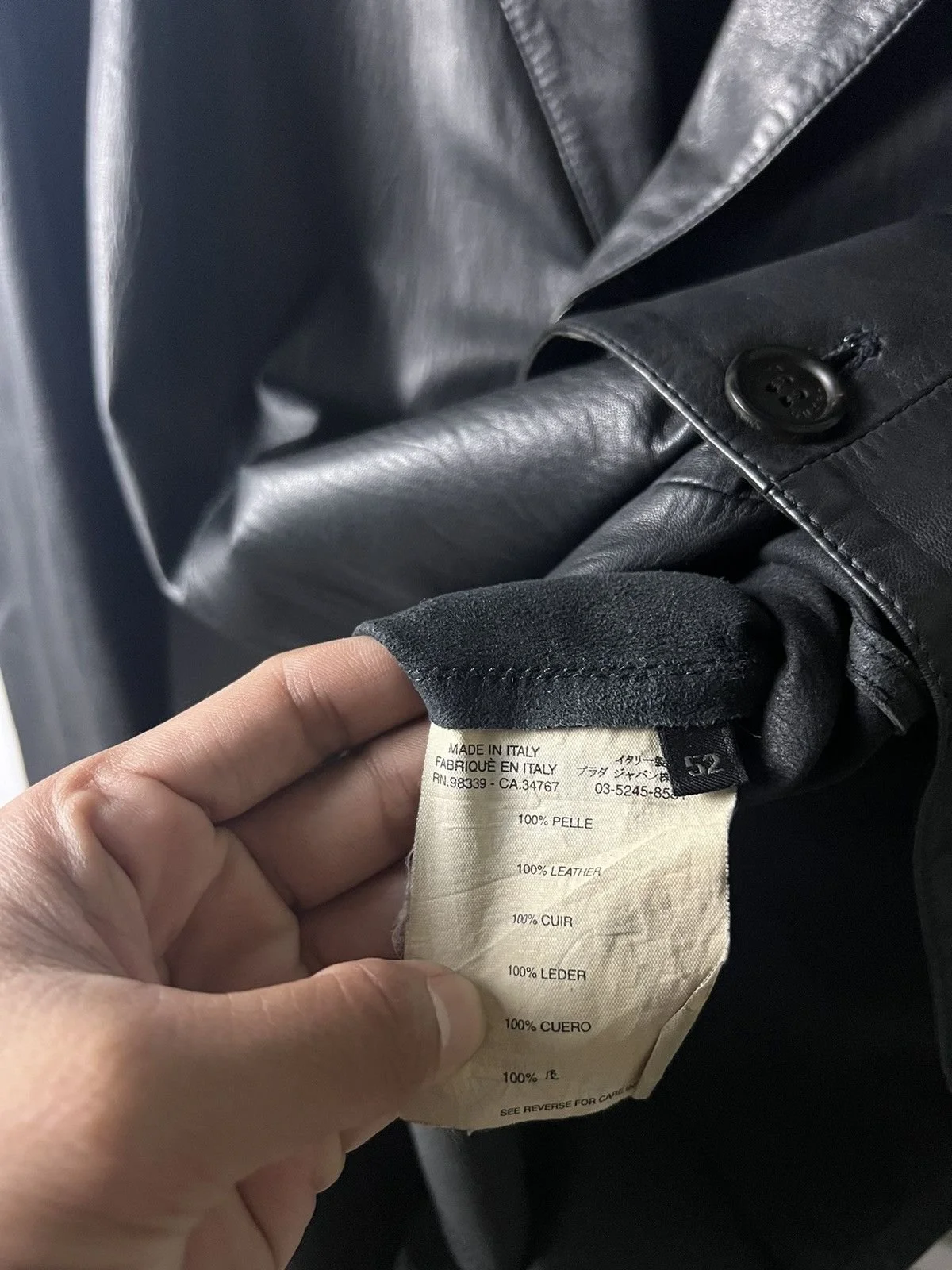 Prada   Vintage Black Leather Blazer Jacket  Pre-2010, possibly late 90s/early 2000s   Condition 8/10   Size 52