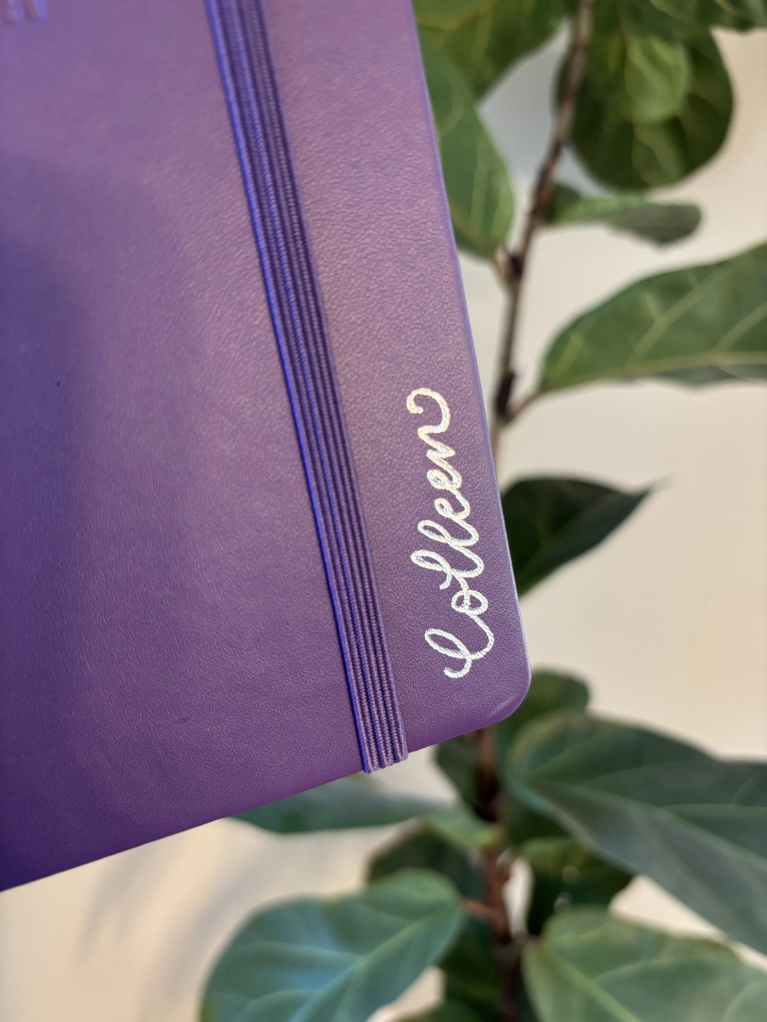 heat foiled calligraphy on leather notebook