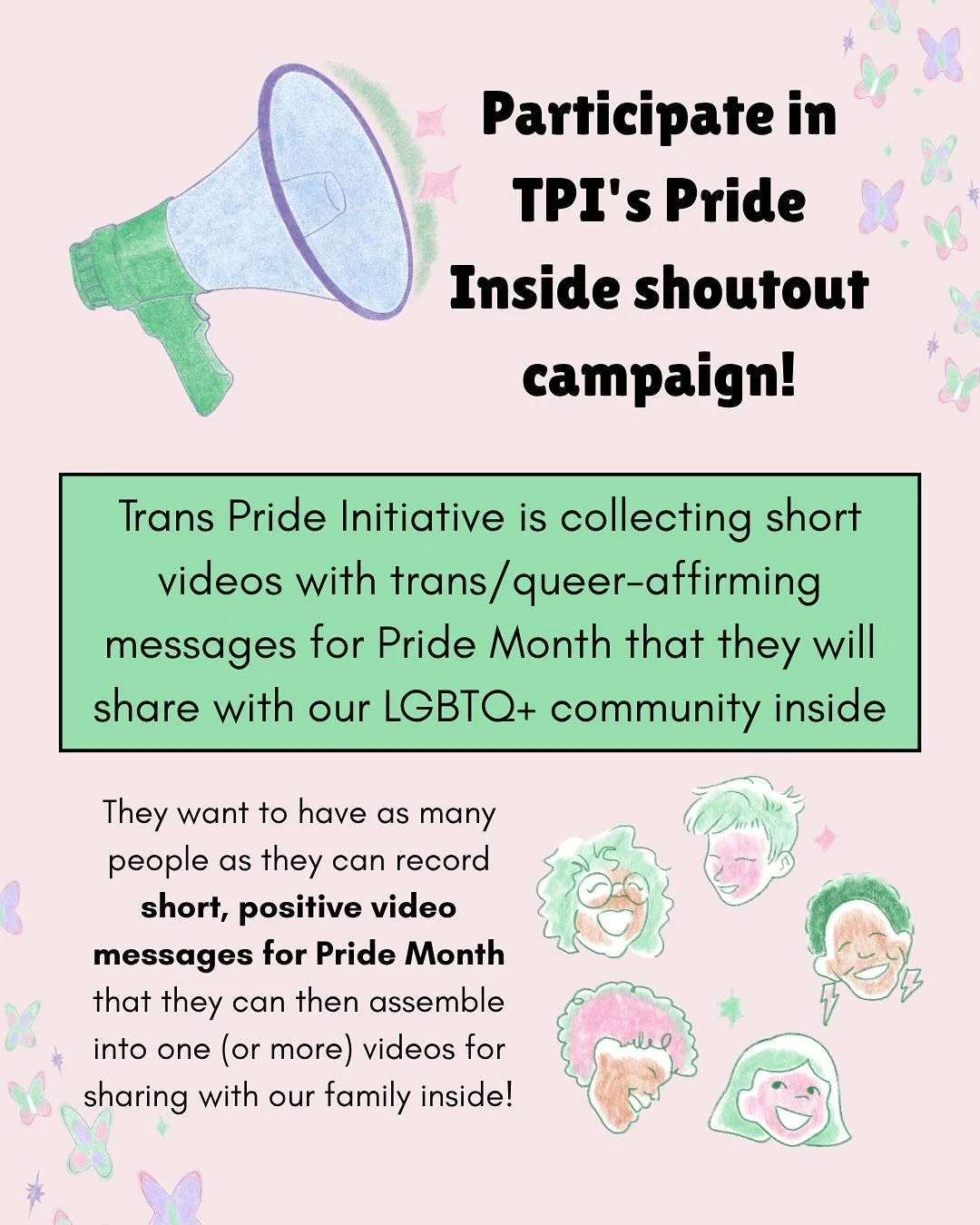 If you can muster some joy on a bleak day or want to carve a quick escape from the political, please consider recording a short #PrideInside video for our incarcerated trans &amp; queer community and submitting it to @transprideinitiative (link in th