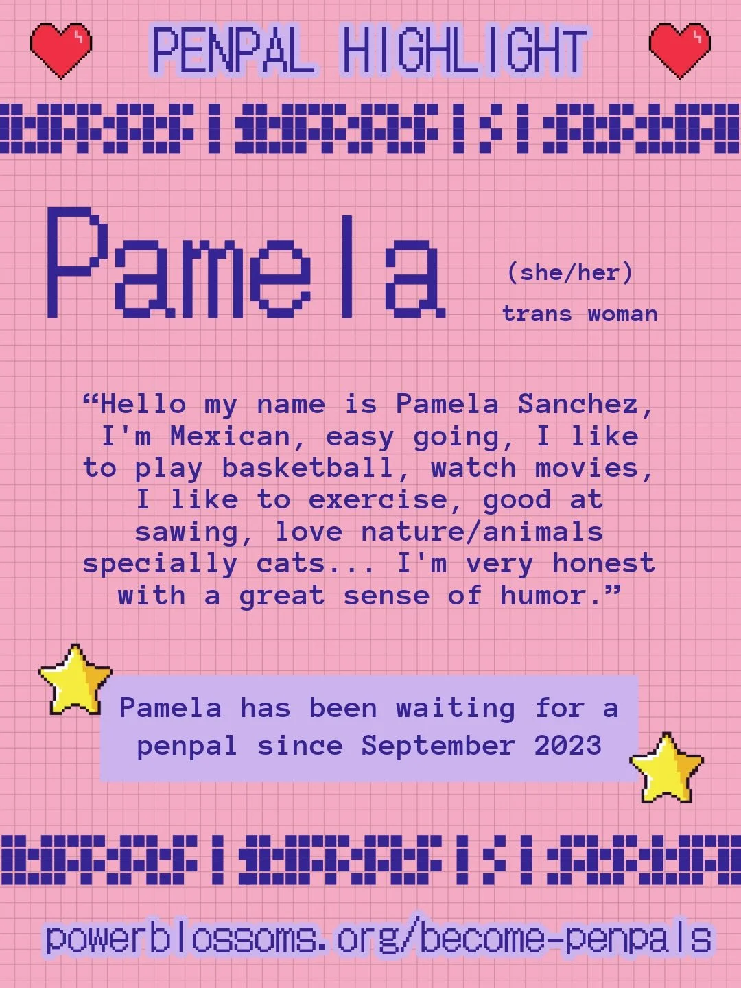 Pamela needs a penpal!