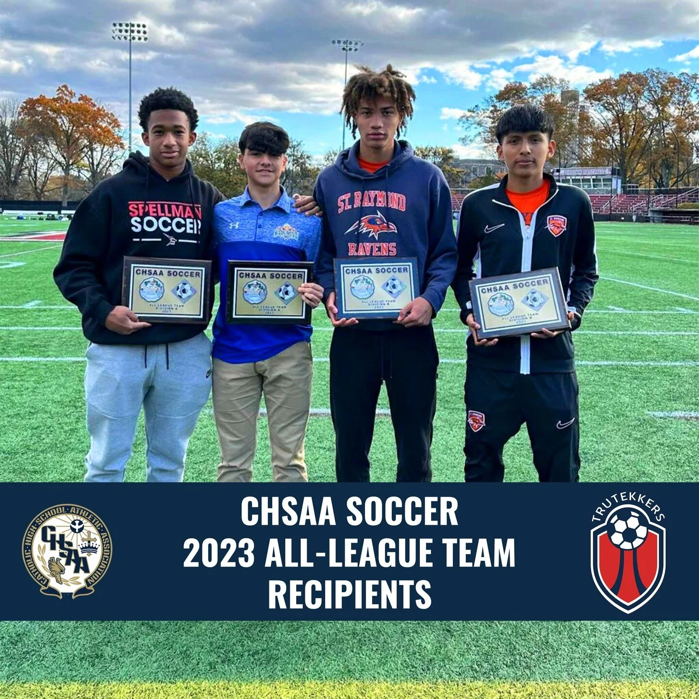 Tru Tekkers SC is proud to honor our 2023 CHSAA Soccer All-League Team Recipients👏🏆⚽️🥇 Jayden Shearer (Spellman), Christos Argyros (Salesian), David Pemberton (St. Raymonds) and Mauricio Granada (St. Raymonds) of our B2006 Lyon squad are the Tru T