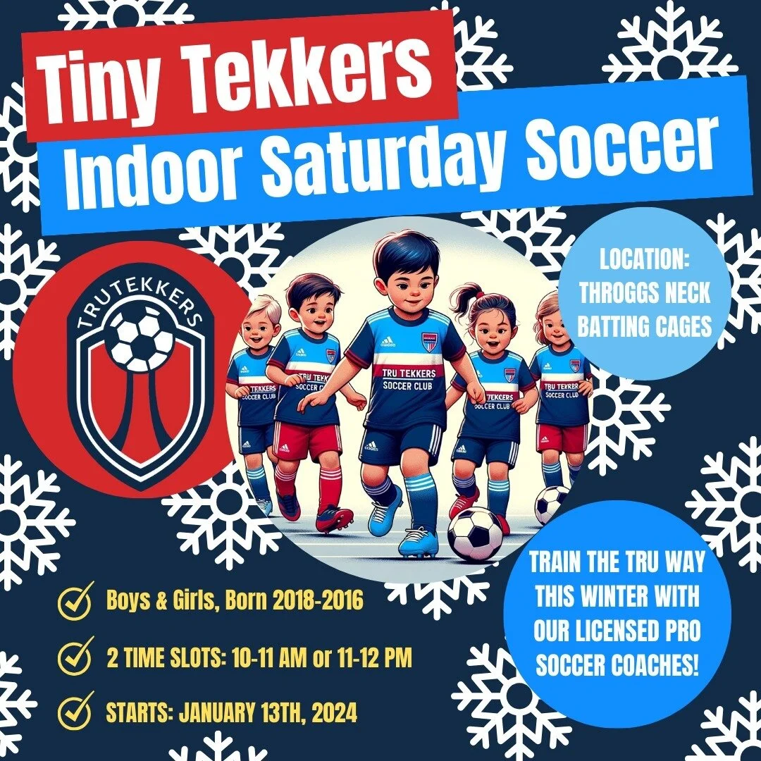 🌟 Tiny Tekkers Saturday Soccer🌟
🌱 Grow your child's soccer skills with us this Winter!
🎉 Fun, Skills, and Soccer Joy Awaits!
👶 Ages 2016-2018 Only!
🏆 Train with USSF Licensed Soccer Coaches this Winter!
⚽️ 10-Week Indoor Training Program - Ever