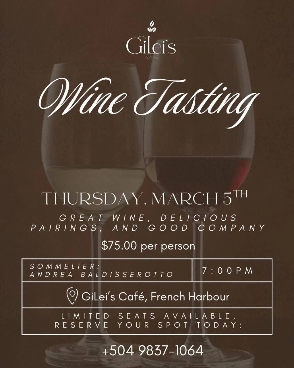 Italian Wine Tasting Experience at Gilei’s Café in French Harbour