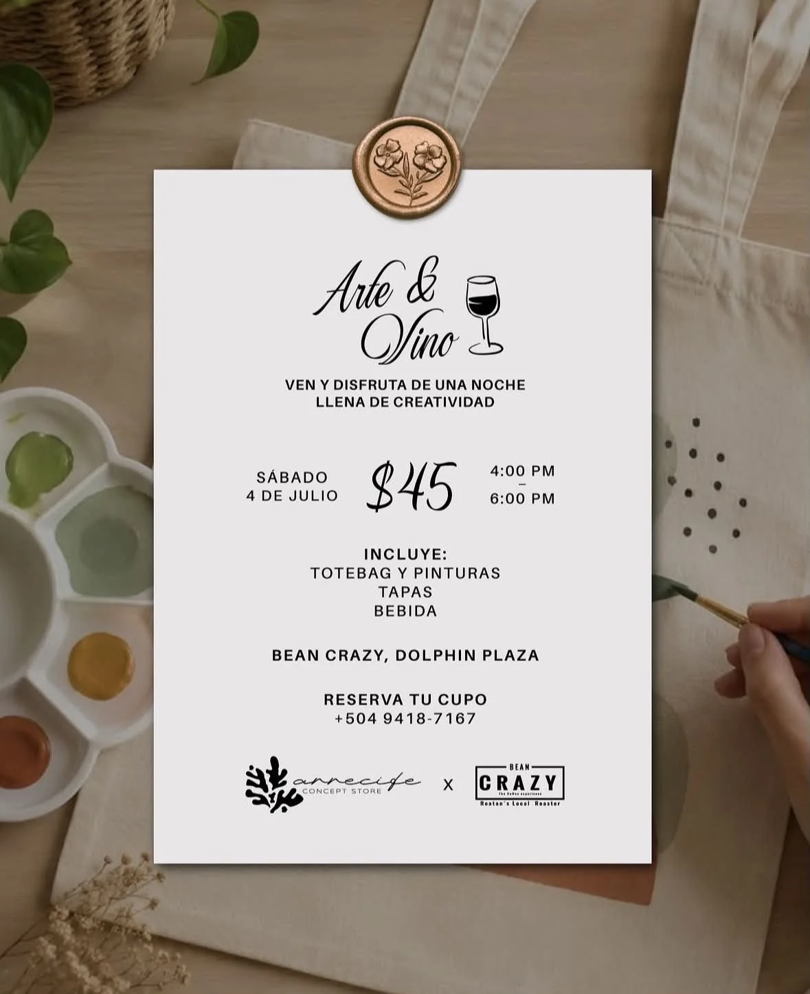 Arte & Vino in Roatán | Paint, Wine & Creativity at Bean Crazy Coffee