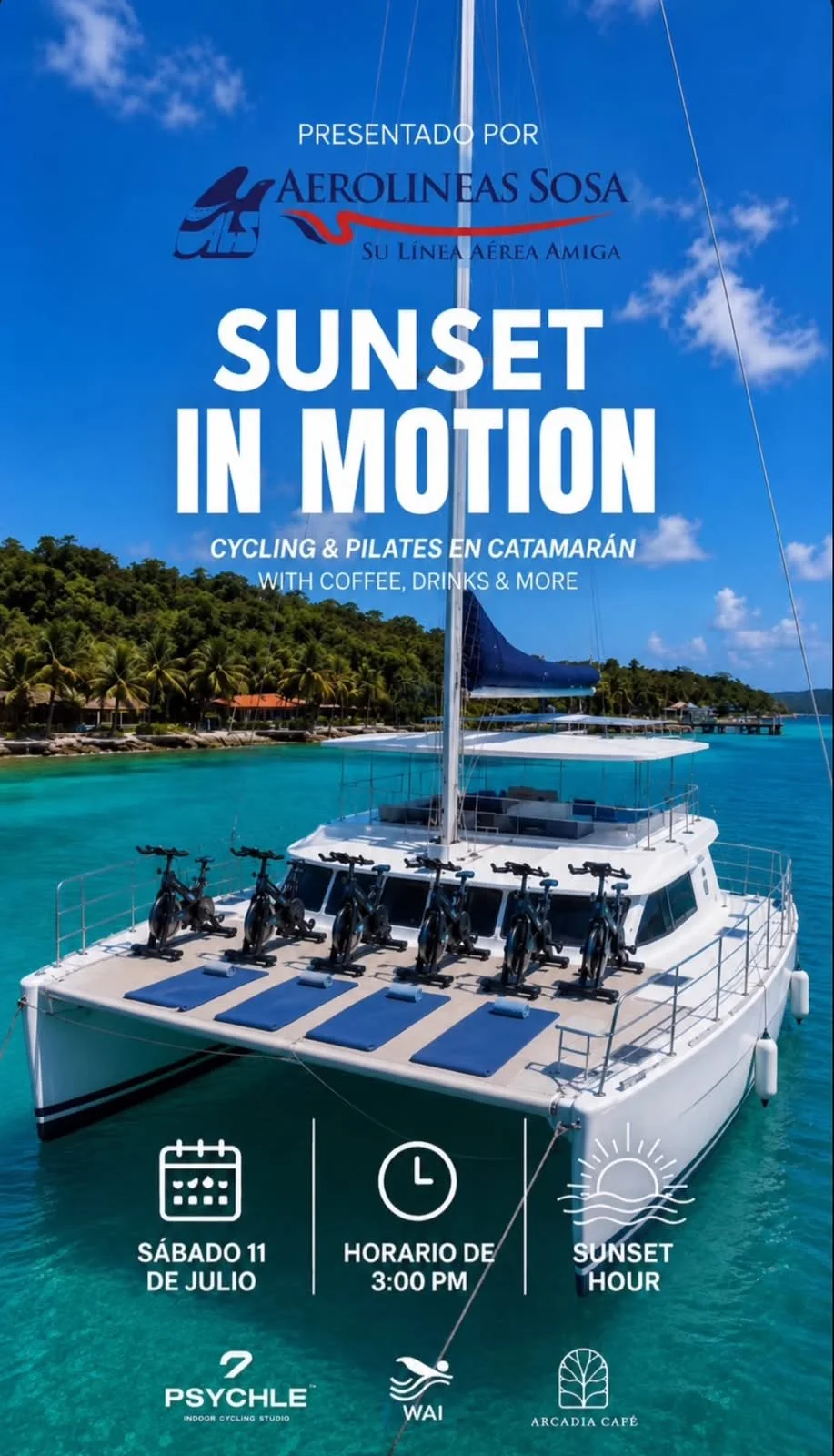 Sunset in Motion Roatán | Catamaran Cycling & Pilates Wellness Experience