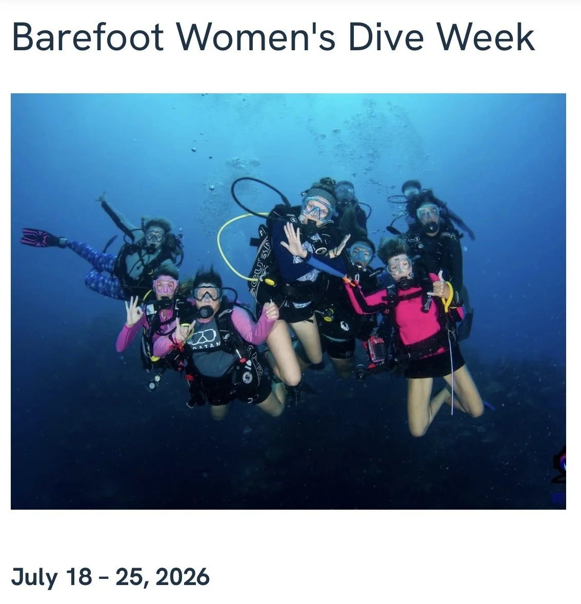 Barefoot Women’s Dive Week 2026 in Roatán | Dive Vacation