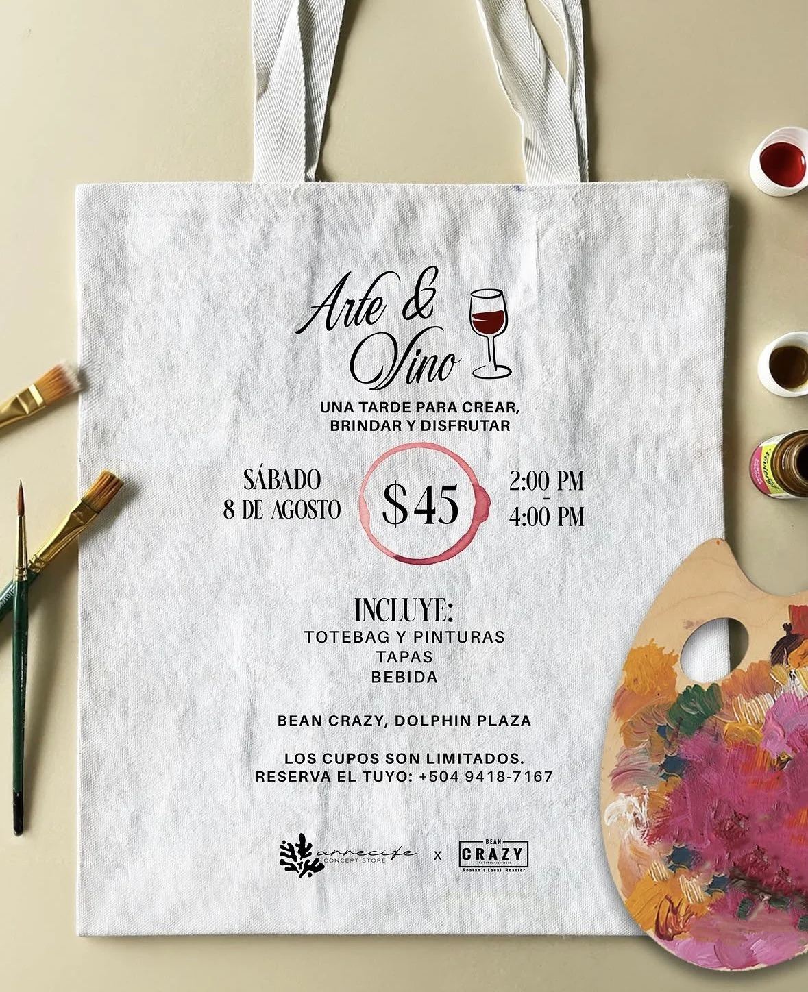 Arte & Vino Roatan | Paint & Wine Event at Bean Crazy Café