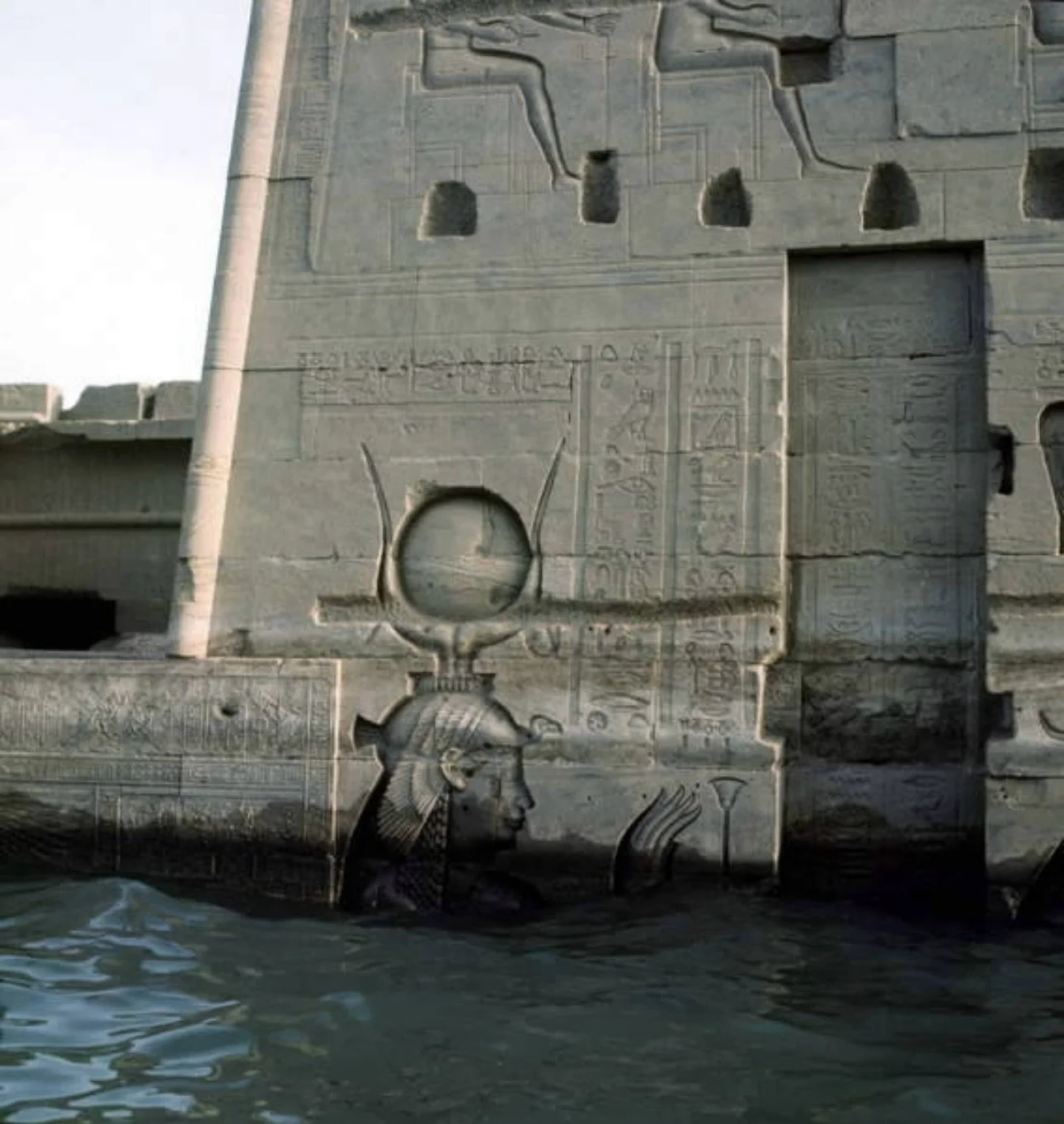 View of the Philae Temple Complex, partially submerged in the Nile flood before 1968, Aswan. Photographed by Jacques Mathelot ✺ via @archaeologyart
