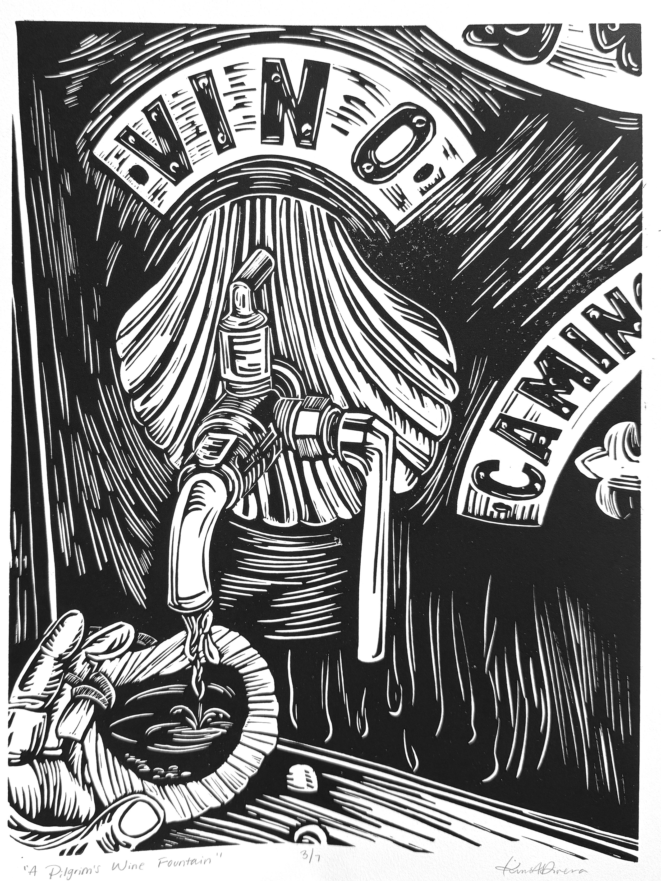 “A Pilgrim’s Wine Fountain”
Day 7, 21 km

Ever since my first Camino, all I wanted to do was go to the free pilgrim Wine Fountain! I love a good pilgrim tradition and couldn’t pass it up. Since I am already committed to walking through the heat wave,