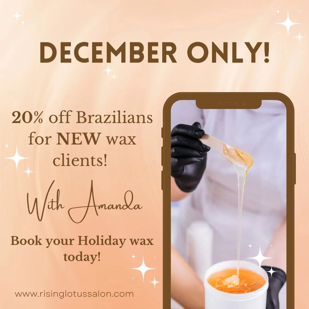 ✨Tis the self care season!✨

New to waxing with us? Enjoy 20% off your first Brazilian with Amanda all December! 🎄

Amanda has 3 years of experience and is excited to build her clientele &mdash; so you&rsquo;re in great hands! 🤍

Book now! &mdash; 