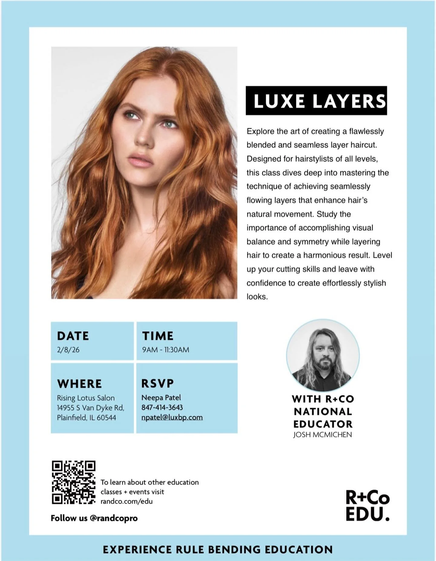 ✨ We are SO excited to announce we are hosting an exclusive Luxe Layers cluster class with R+Co National Educator @joshthebobslayer ✂️🔥

This hands-on class will focus on Luxe Layers using razor and shear techniques, teaching you how to create seaml