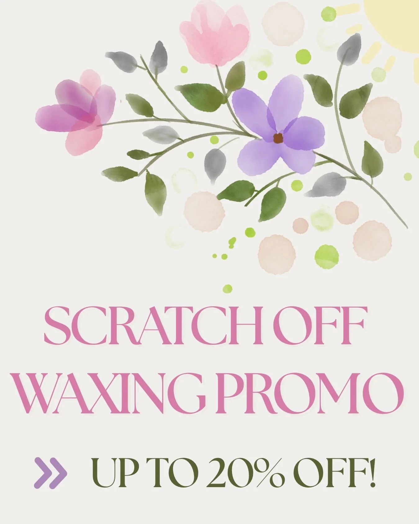 Scratch your way to waxing savings this April ✨

Book any waxing service with Amanda this month and you&rsquo;ll get to pick a scratch-off discount at your appointment 🤍

Each one reveals a special savings &mdash; up to 20% off your waxing service ✨