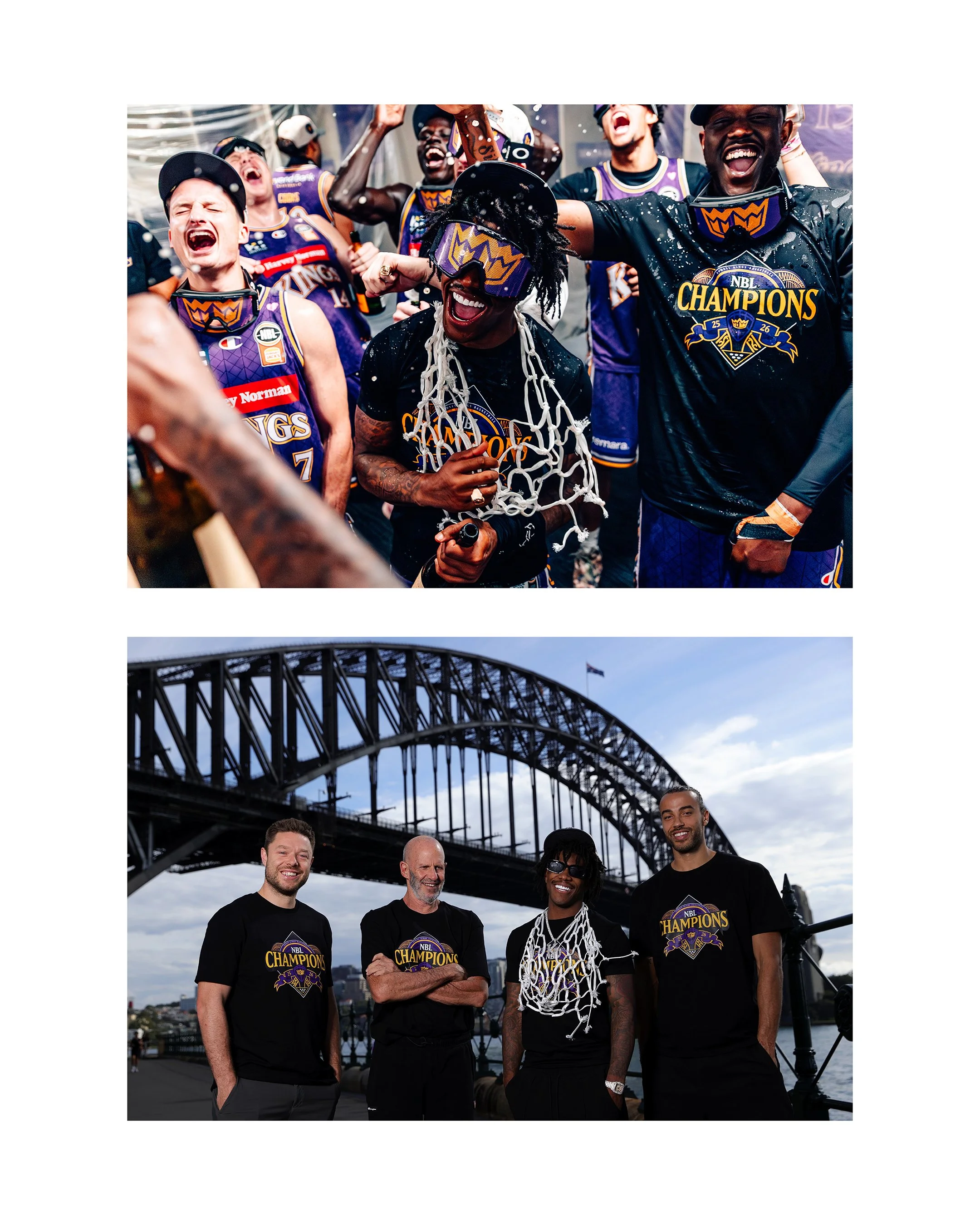 From the locker room to Sydney Harbour - showcasing the finished logo on the Kings’ championship tees.

Locker Room shot by Syd Nepomuceno