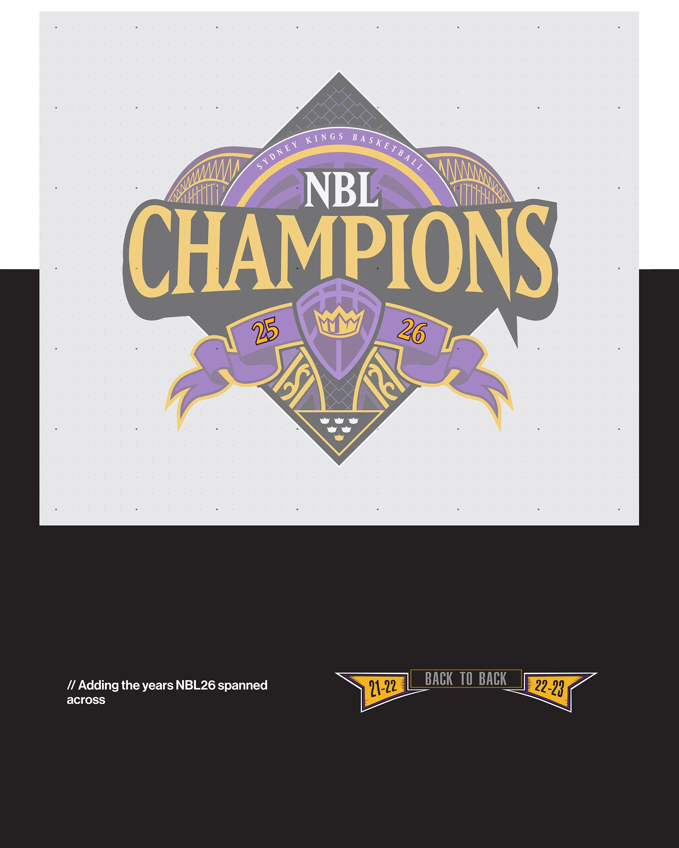 09 // The 2025/26 season dates sit either side of the shield, continuing the season references used in the NBL23 championship logo.