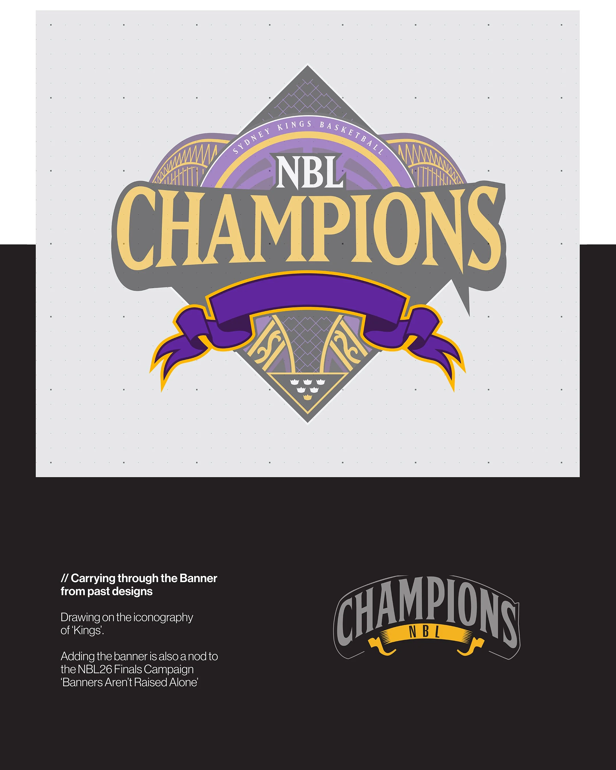 07 // Banners Aren’t Raised Alone.

With a nod to the NBL26 Finals campaign, ‘Banners Aren’t Raised Alone’ - I carried the ribbon banner through from previous designs.