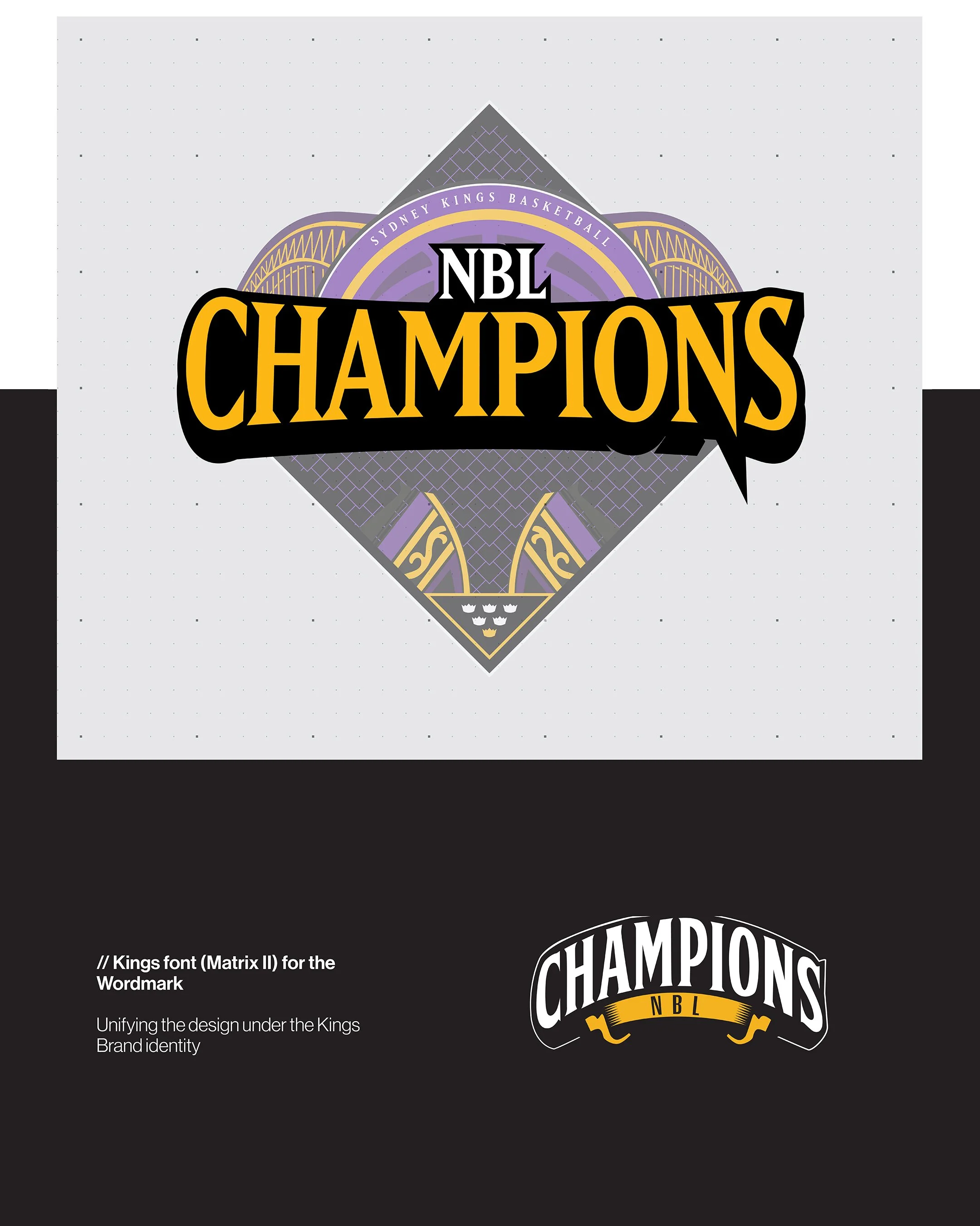 06 // The Champions wordmark uses Matrix II, the Kings’ brand typeface, bringing the lettering in line with the club’s wider identity while also matching the previous Championship marks