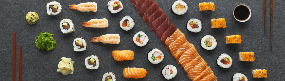 Gourmet sushi flat lay photography