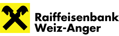 Logo der Raiffeisenbank Weiz-Anger, schwarzer Text mit gelbem und schwarzem Symbol