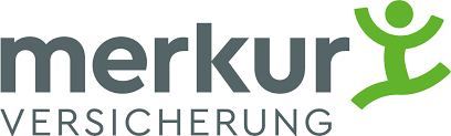 Logo der Merkur Versicherung mit grünem lachendem Figur und grauem Text