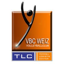 Logo des VBC Weiz Volleyballclubs mit einem stilisierten menschlichen Körper und Texten
