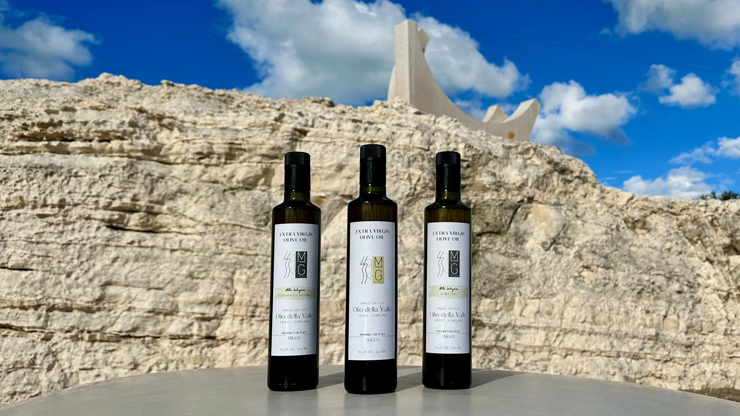 New harvest Italian extra virgin olive oil from Gargano, Puglia, Italy.