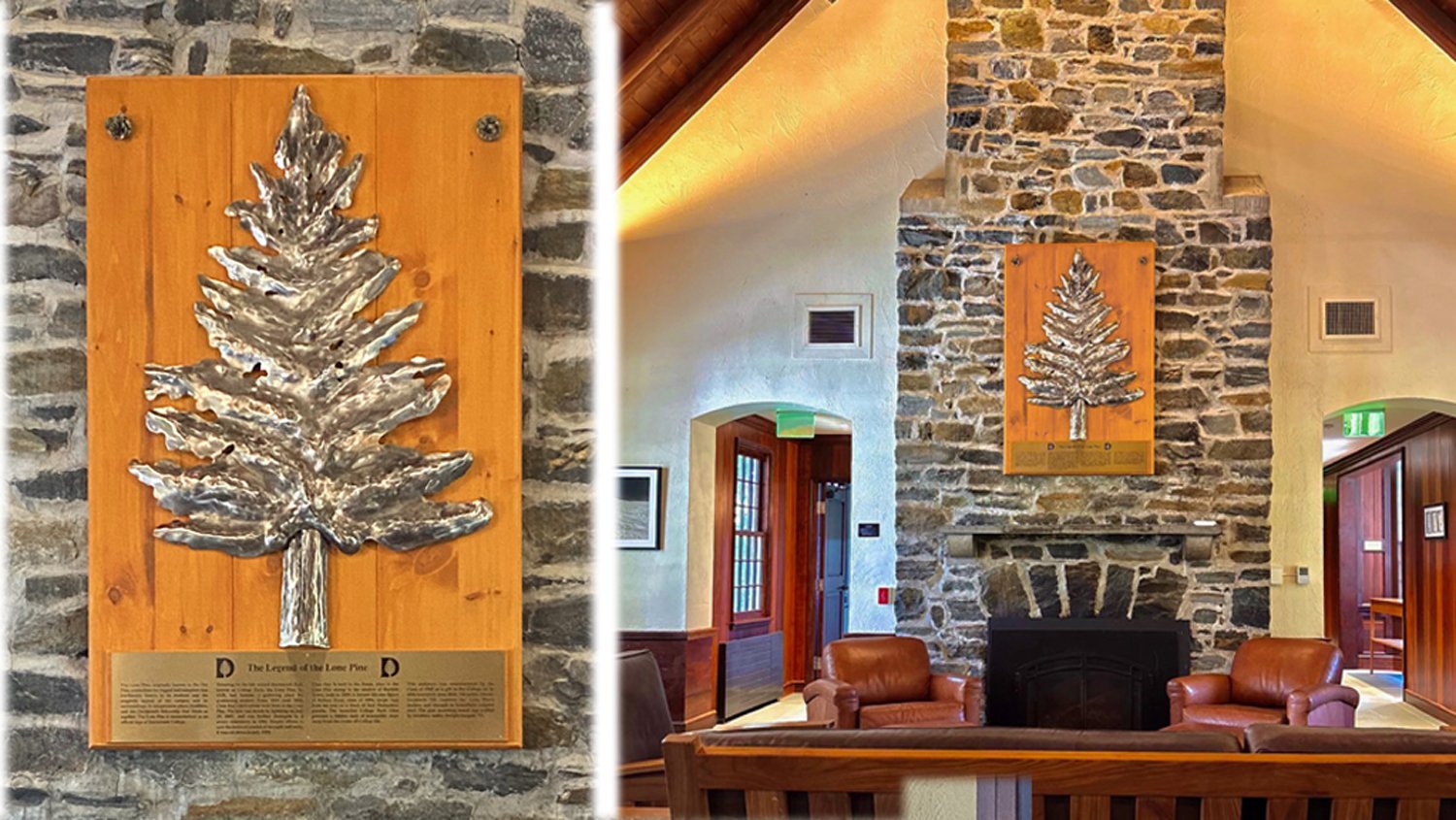  LONE PINE Relief Sculpture donated to Dartmouth College by the Class of 1965 on the occasion of their 60th reunion.  This relief sculpture is located on campus in the Great Room of Dartmouth’s  Outing Club House on Occom Pond.  Tree forged of stainl