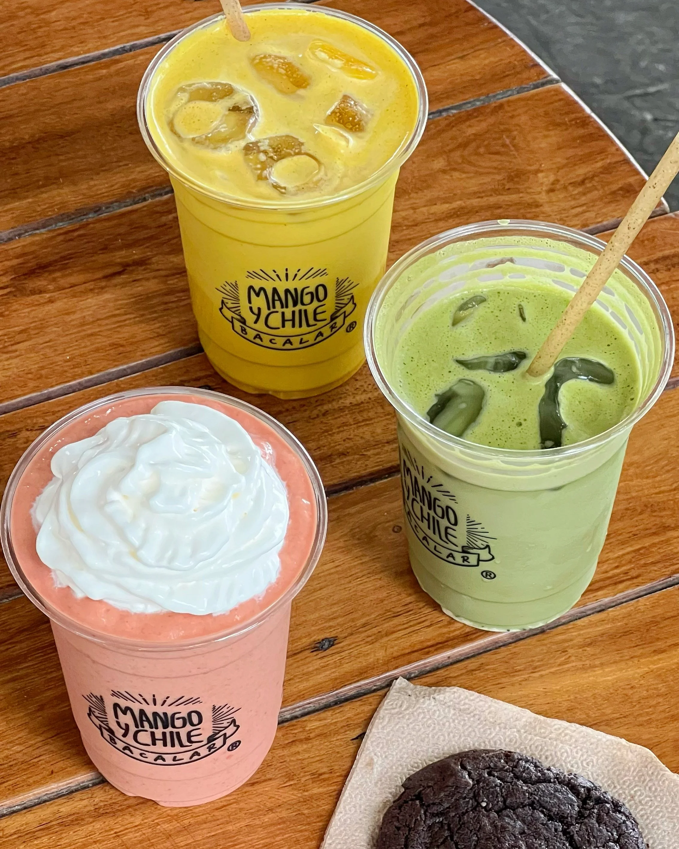 Mamey Protein Shake, Turmeric and Matcha iced lattes
