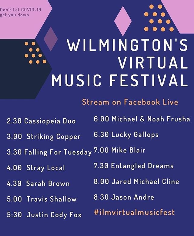 TODAY! We are so excited to share the virtual stage with all of these amazing local musicians! Tune in! Link is in our bio! 
#ilmvirtualmusicfest