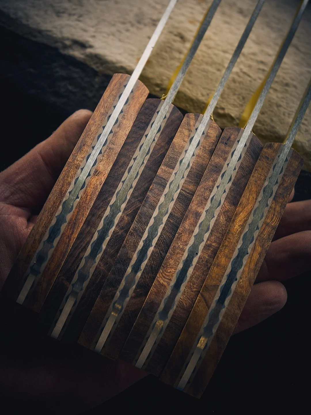 A little more work on this matched set, with the hand-filed tang detailing now revealed.