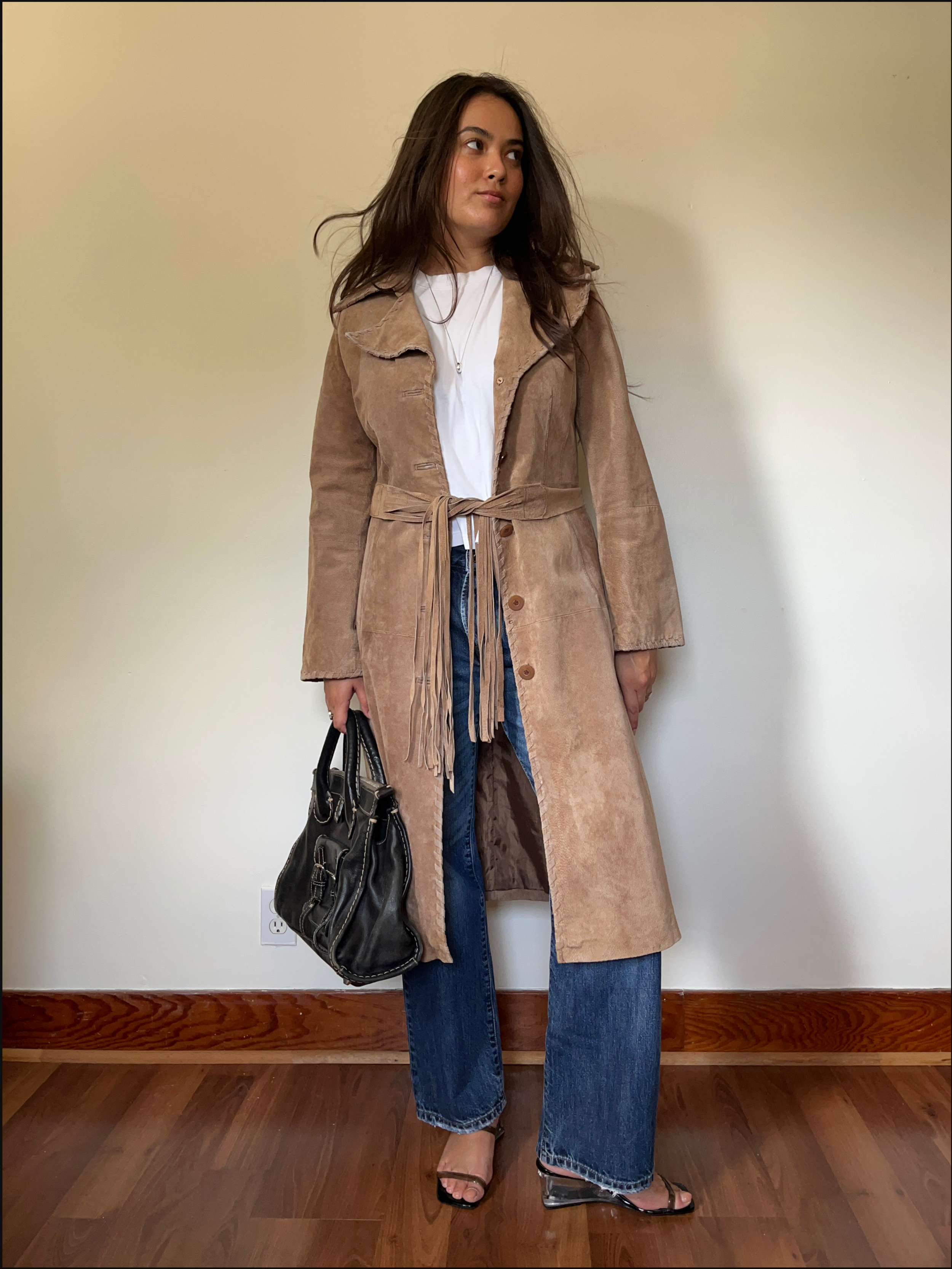 Suede Trench with Fringe Belt — XS/S