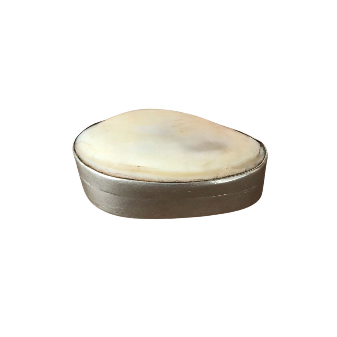 Silver Pill Box with Shell Lid