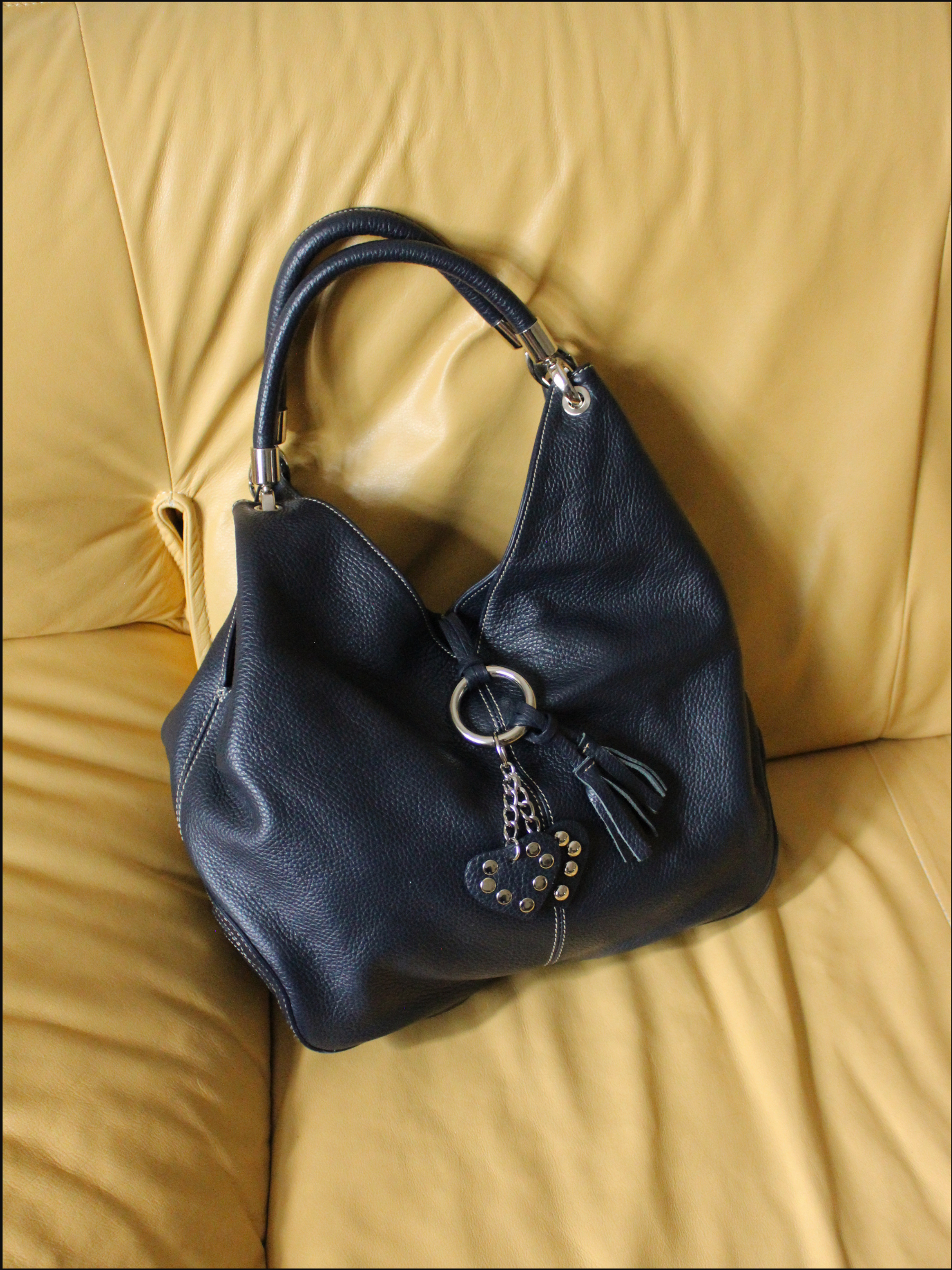 Navy Leather Charm Purse