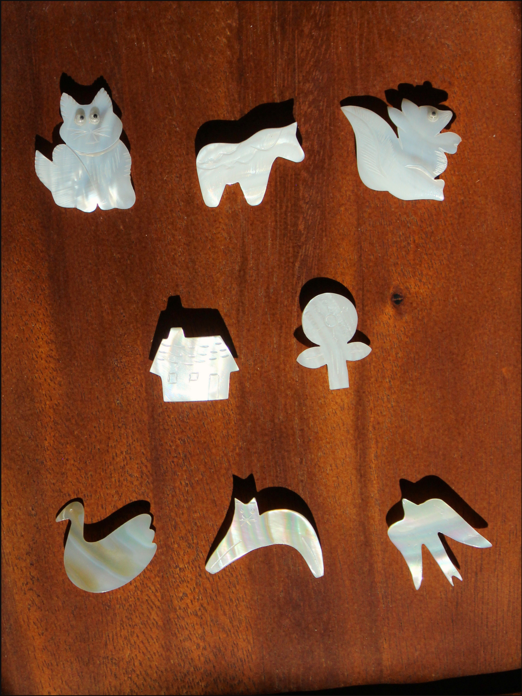 Whimsical Mother of Pearl Brooches