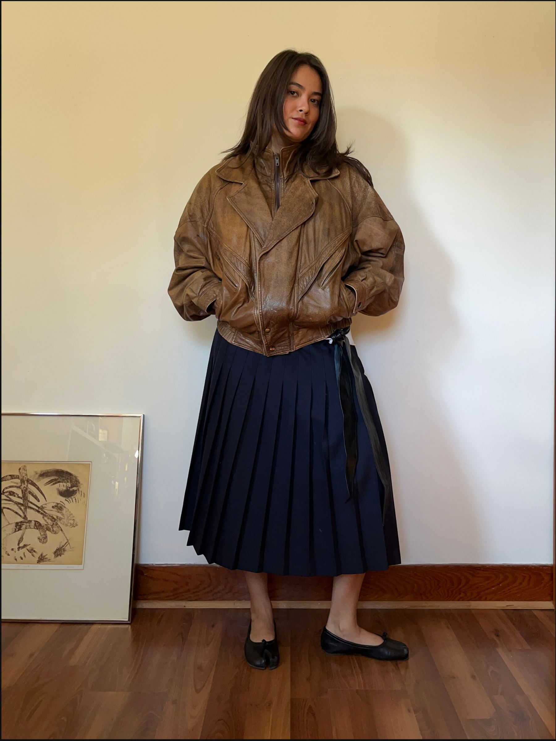 Patina Leather Bomber Jacket — L