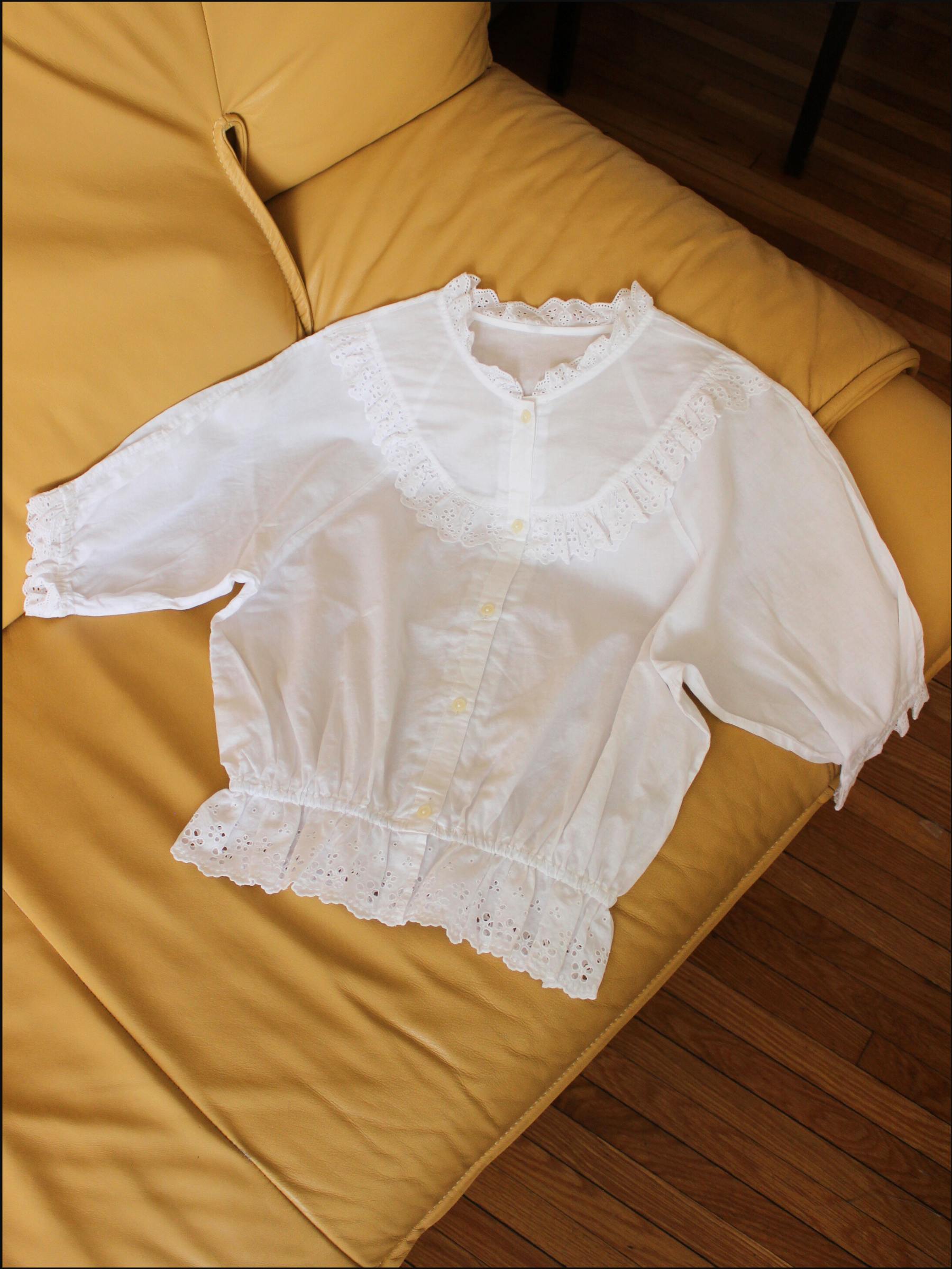 Frilly Cotton Puff Blouse — S