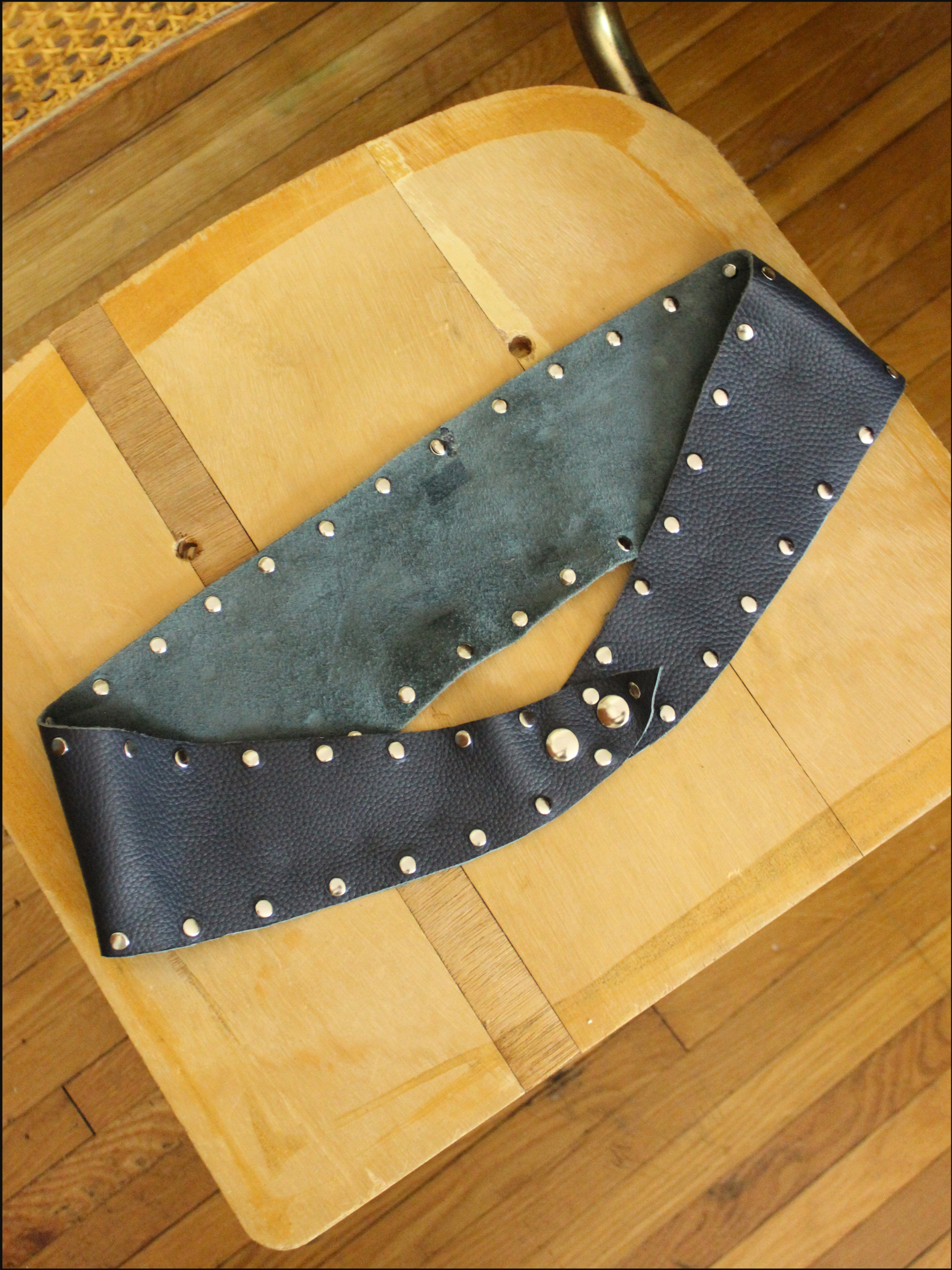Navy Studded Leather Belt