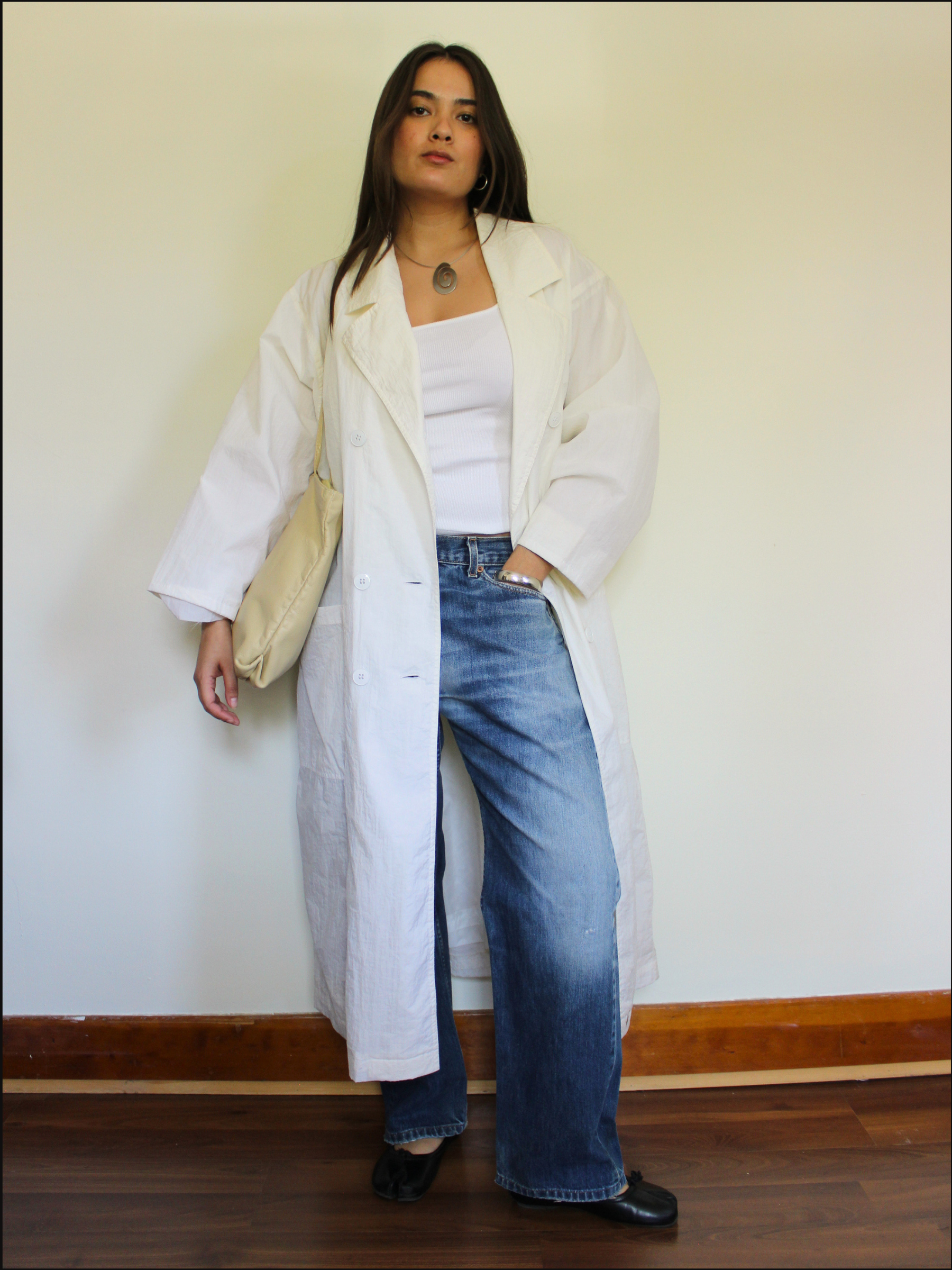 White Nylon Trench — L/XL