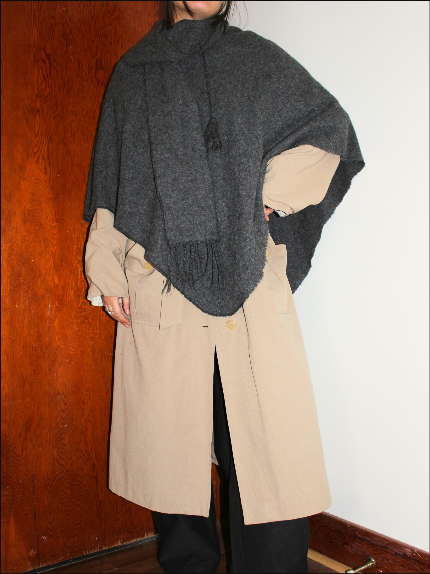Grey Alpaca Poncho with Scarf