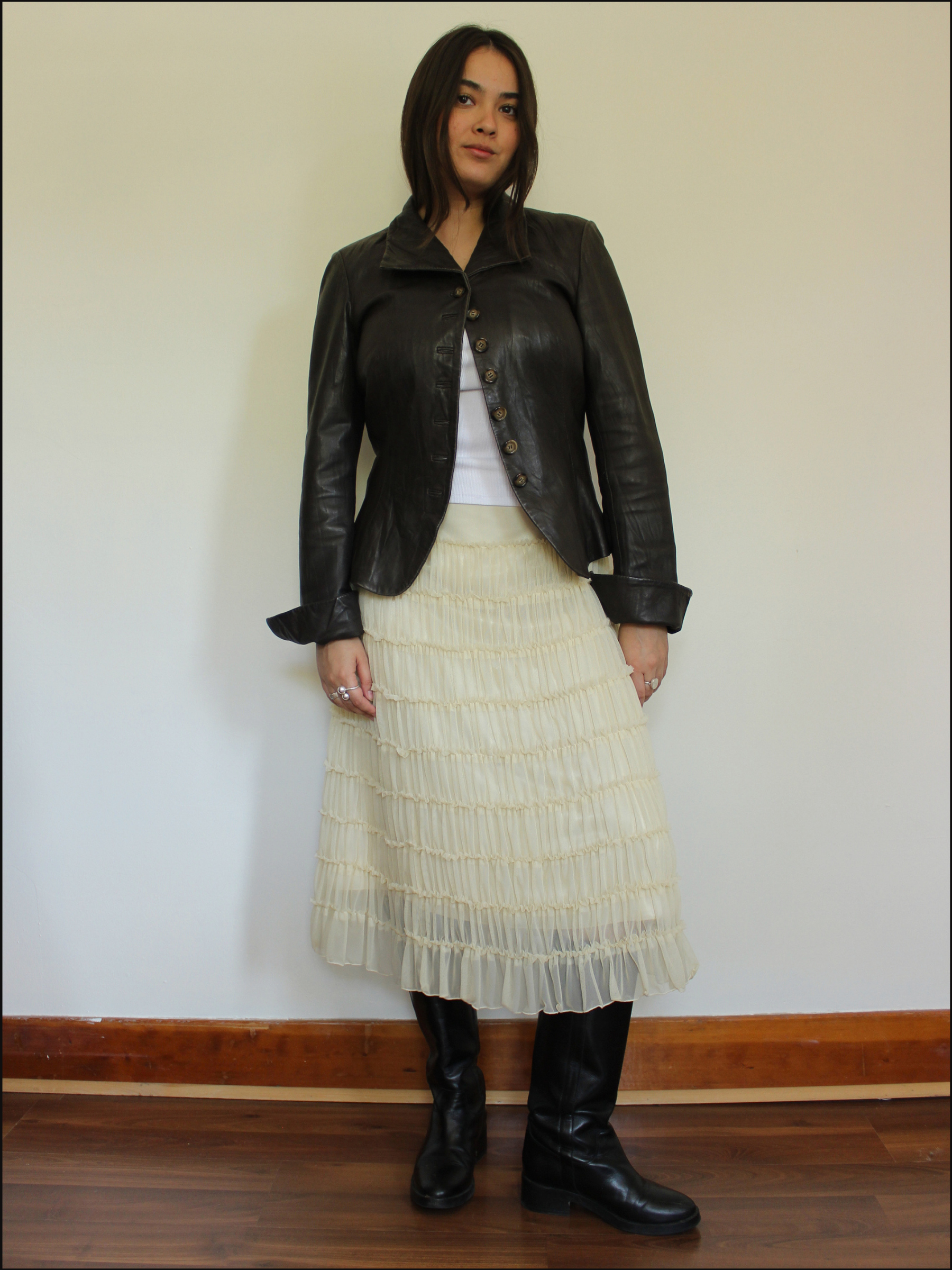 Carob Button Leather Jacket — M