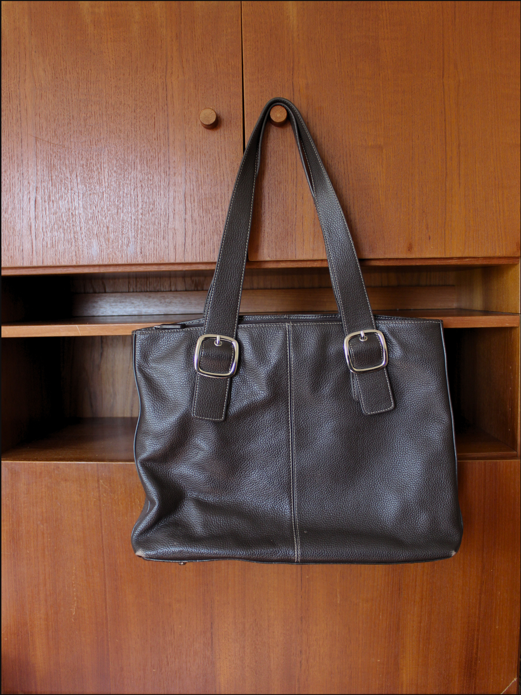 Chocolate Leather Buckle Tote
