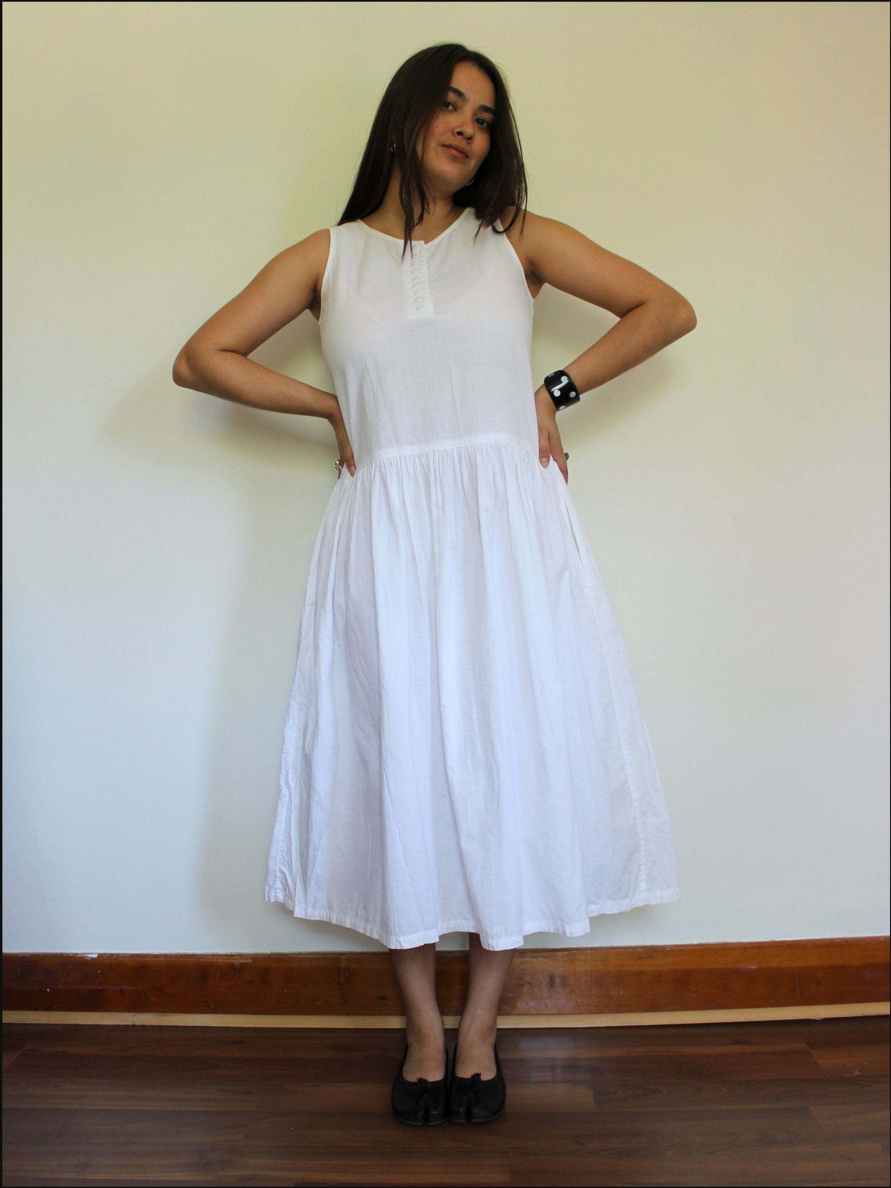 80's Cotton Gathered Dress — S/M