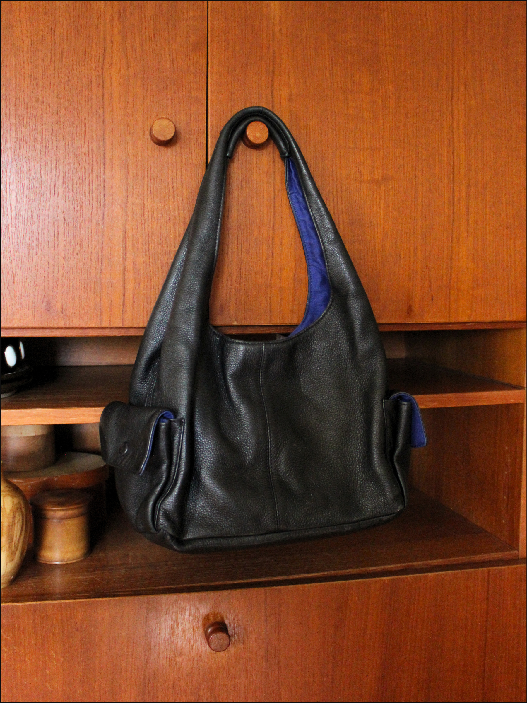 Leather Pocket Bag w/ Cobalt Lining