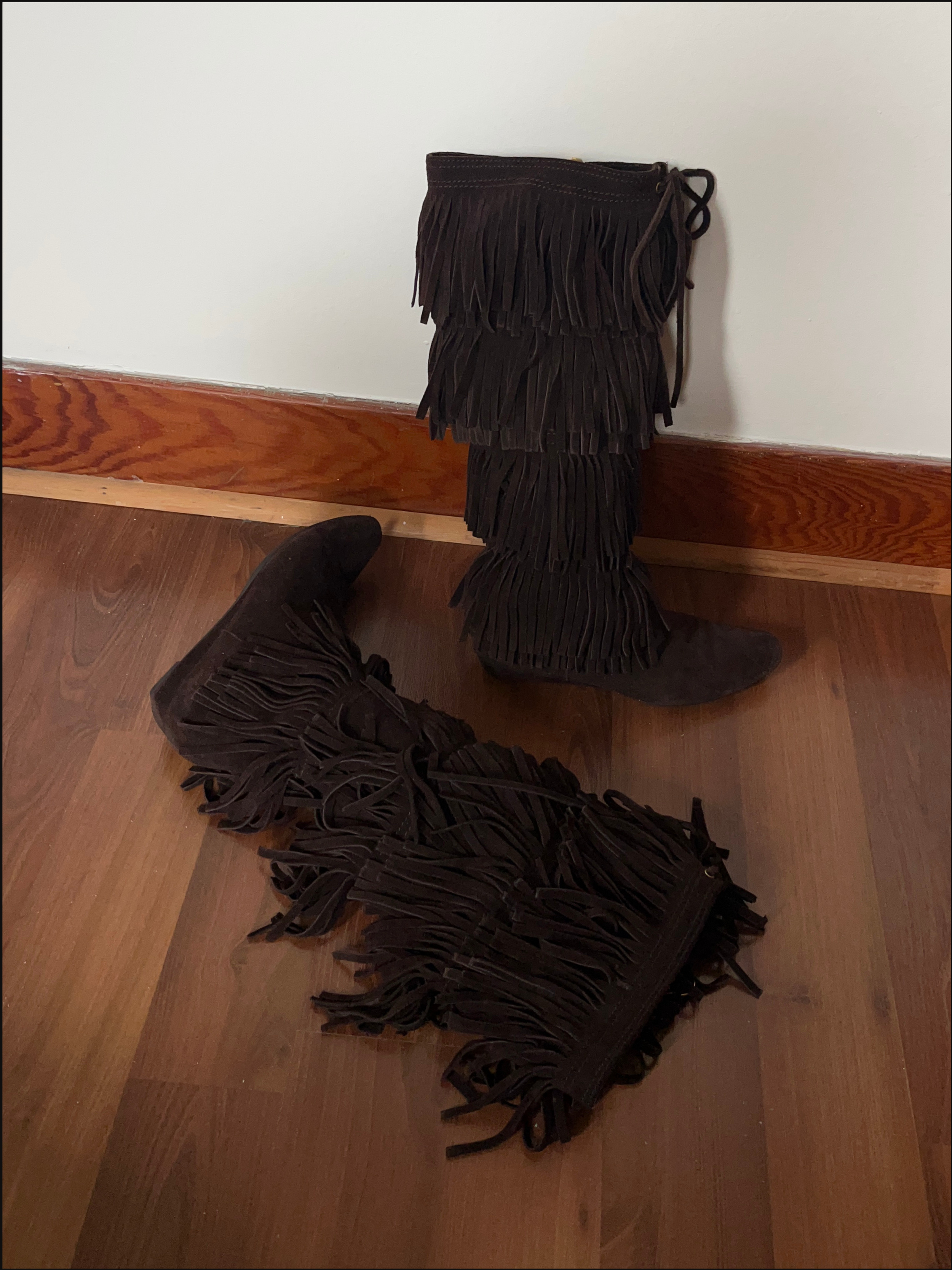Suede Fringe Boots — 7.5 US