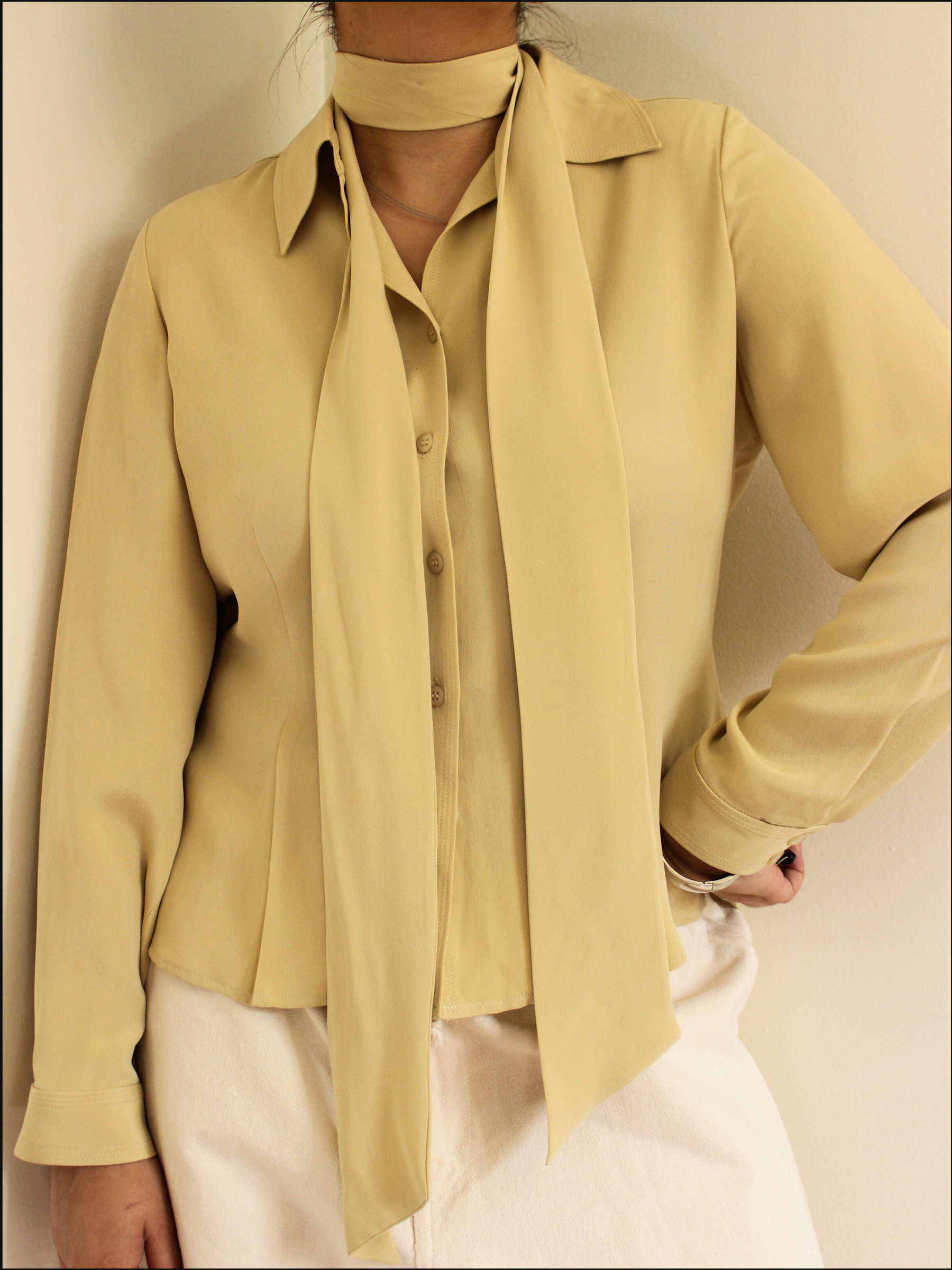 Ginger Silk Shirt with Tie — M/L
