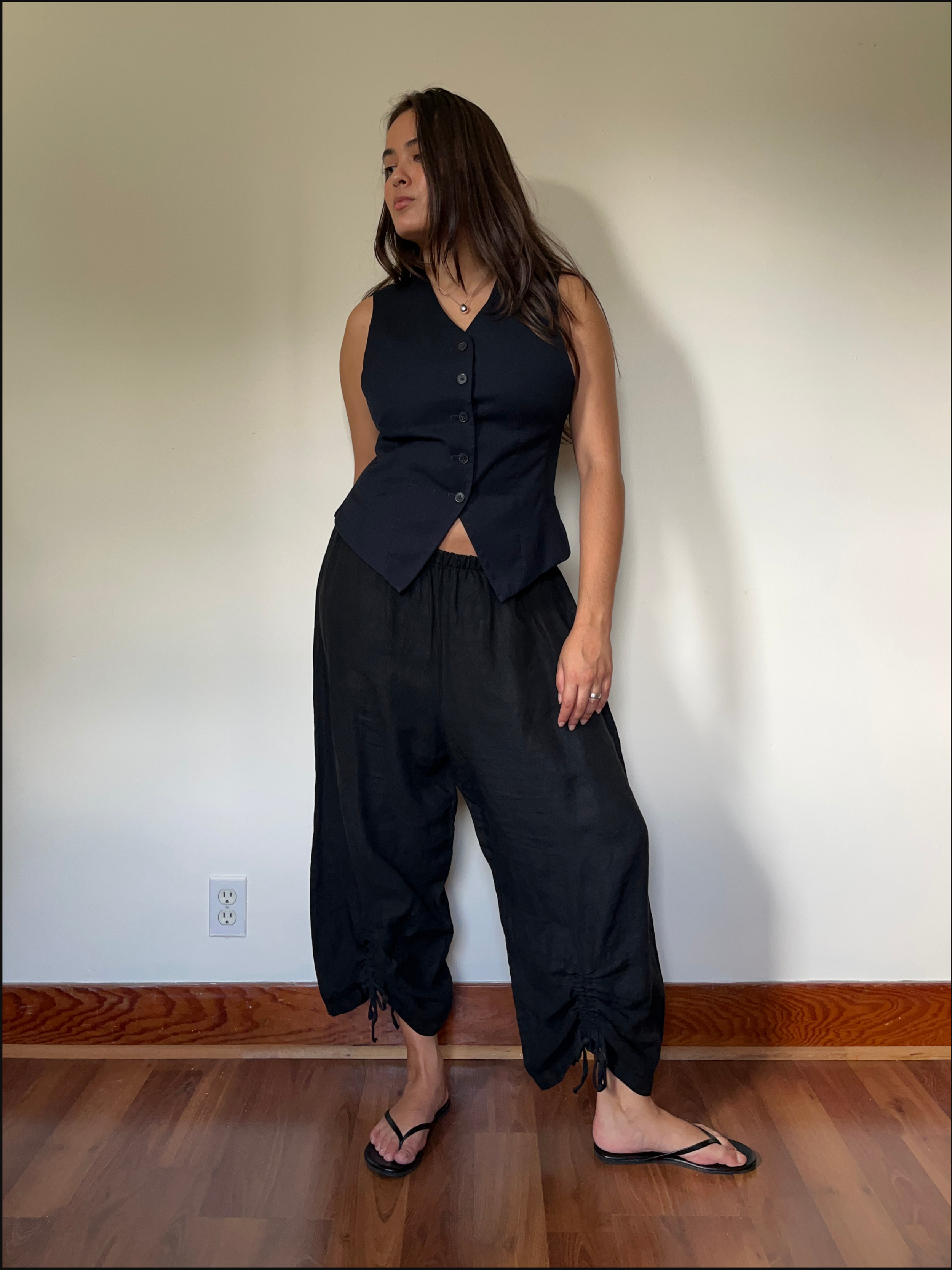 Ruched Linen Pants — 33-41" Waist