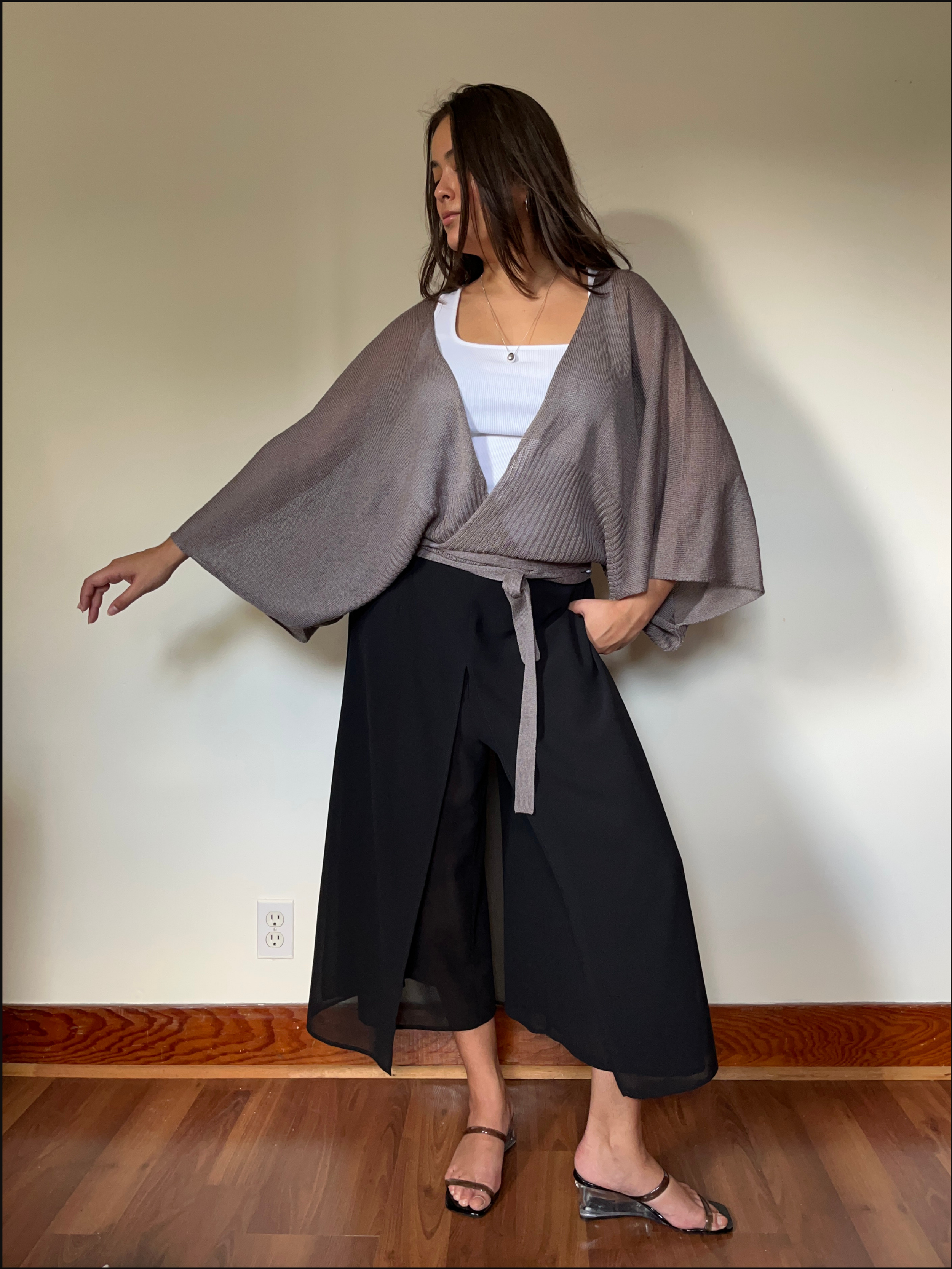 Linen Knit Wrap Sweater