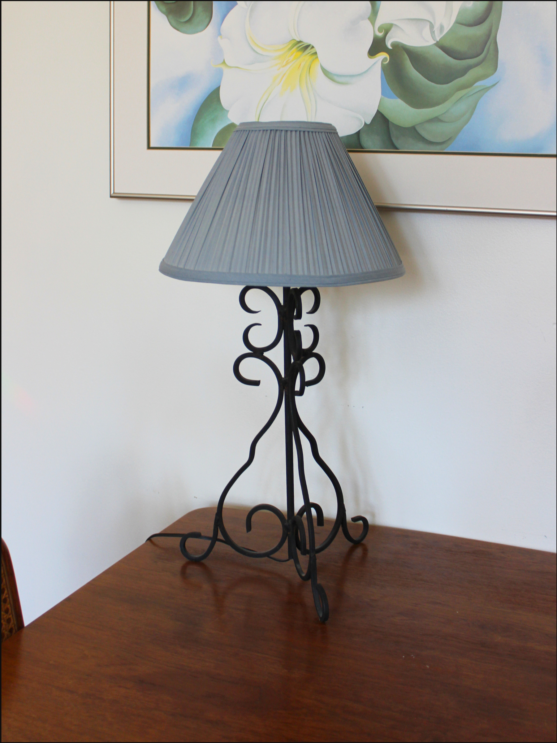 Iron Spiral Lamp with Blue Shade
