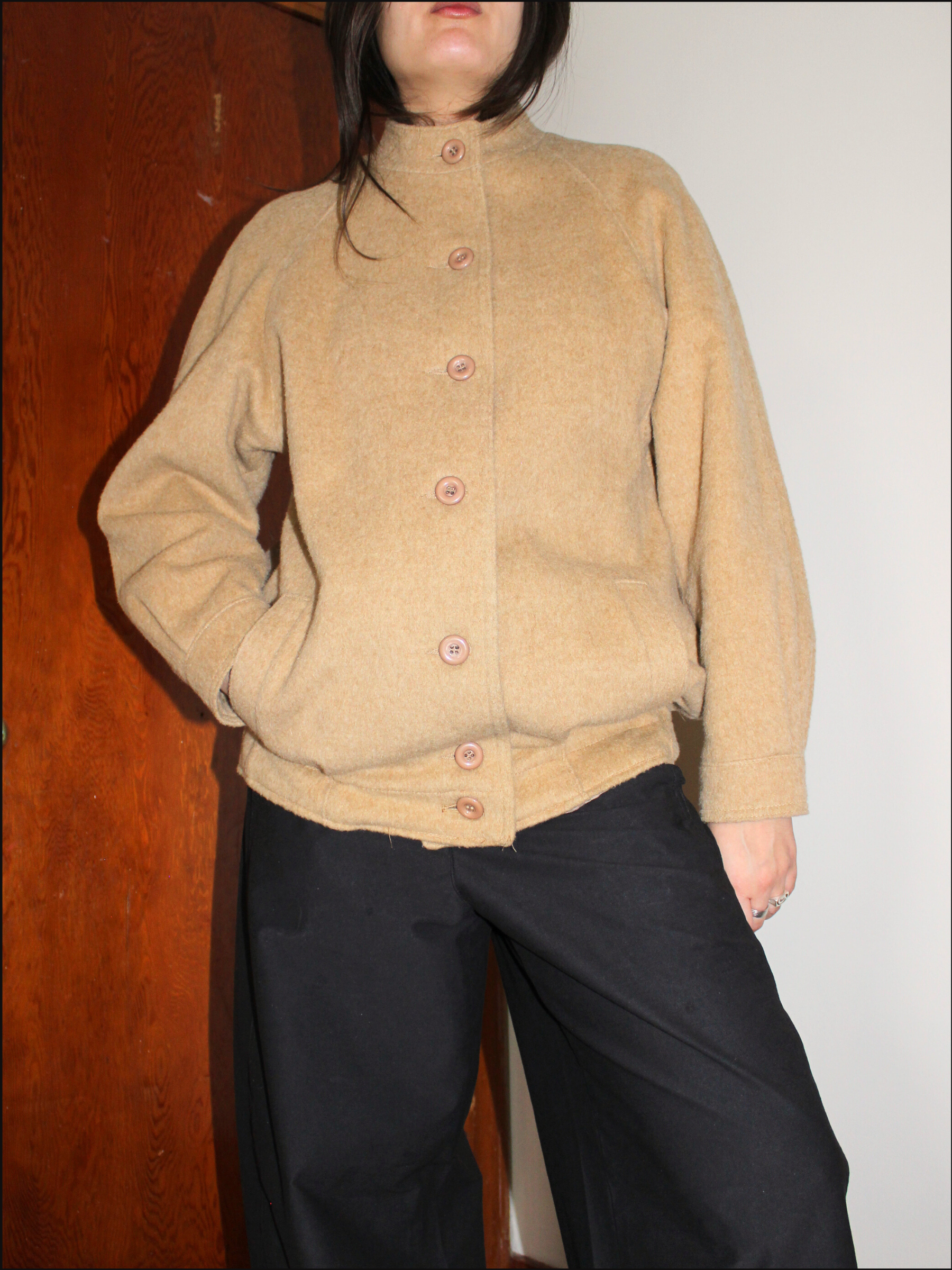 Tan Wool Bomber Jacket — M