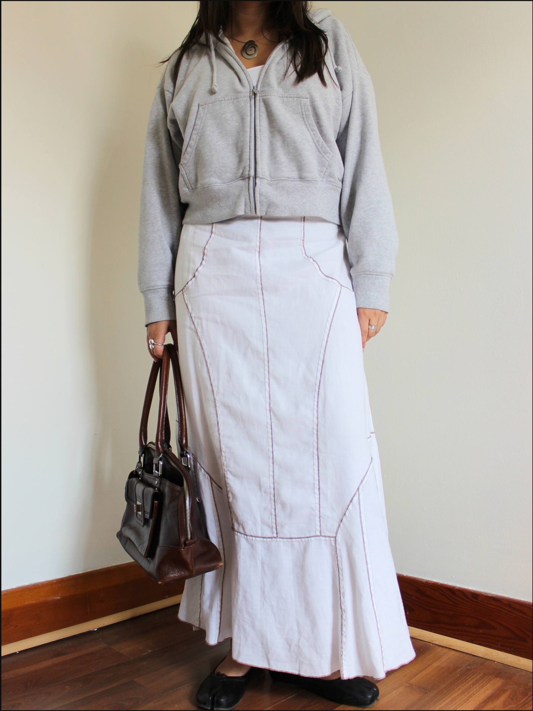 Linen Skirt with Contrast Stitching — 31.5" Waist